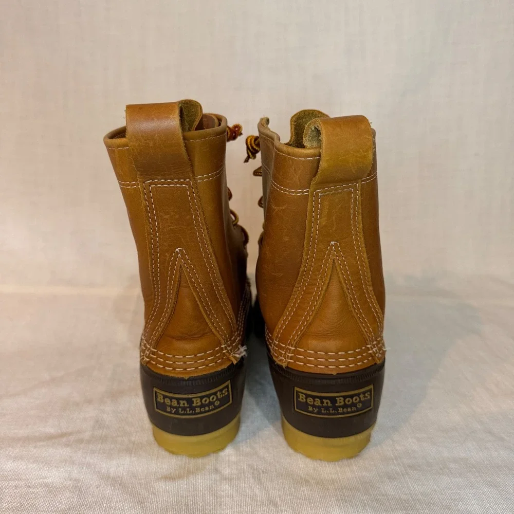 LL Bean Boots 8 Inch Duck Boots Brown Tan Leather Waterproof Mens 10 Made in USA